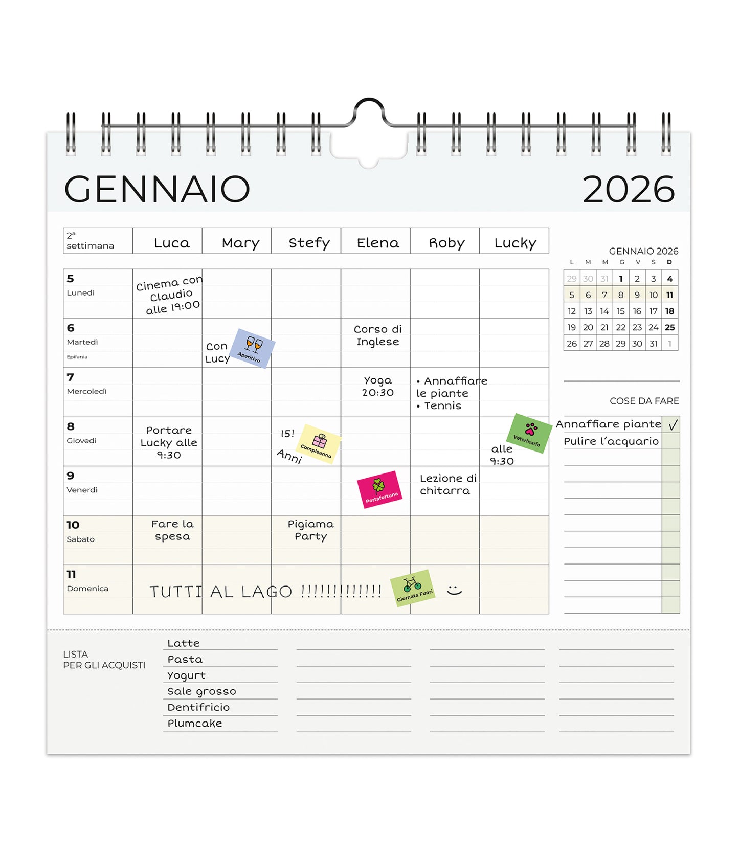 CALENDARIO FAMIGLIA SETTIMANALE 2026