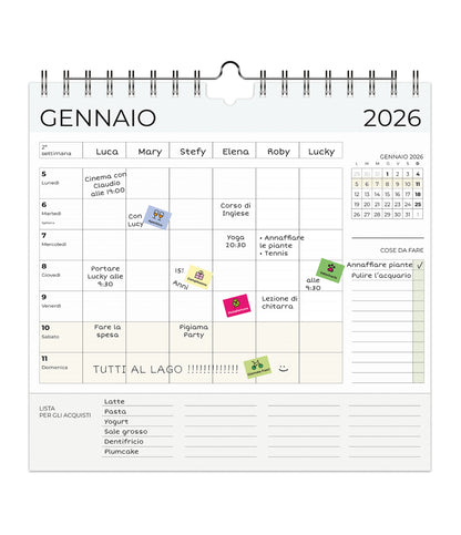 CALENDARIO FAMIGLIA SETTIMANALE 2026