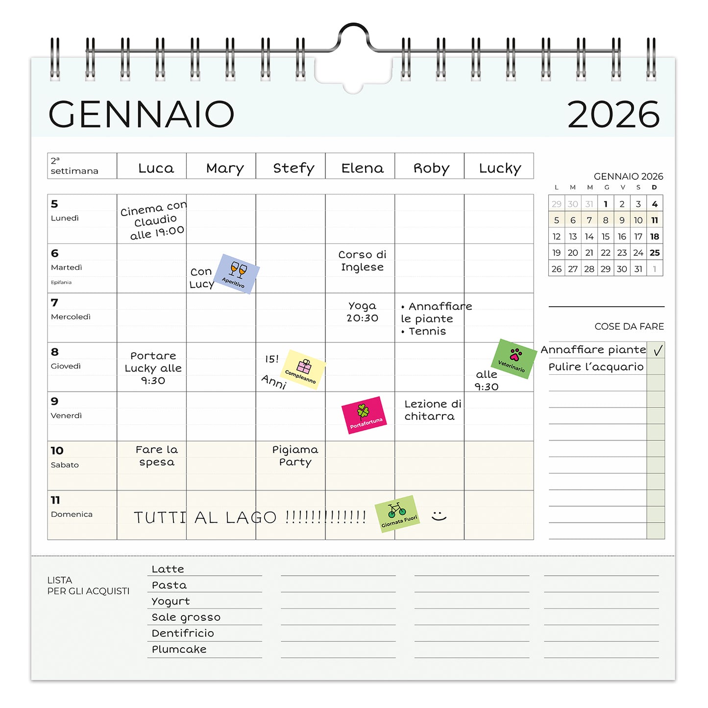 CALENDARIO FAMIGLIA SETTIMANALE 2026