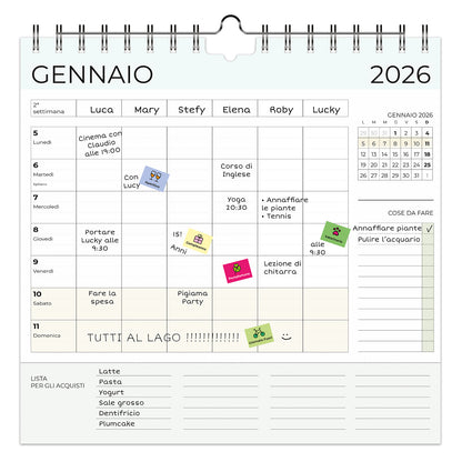 CALENDARIO FAMIGLIA SETTIMANALE 2026