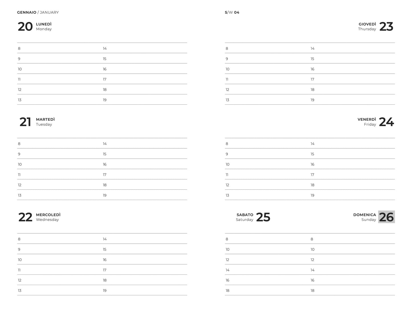 AGENDA FANTASIZE FLOW SETTIMANALE M